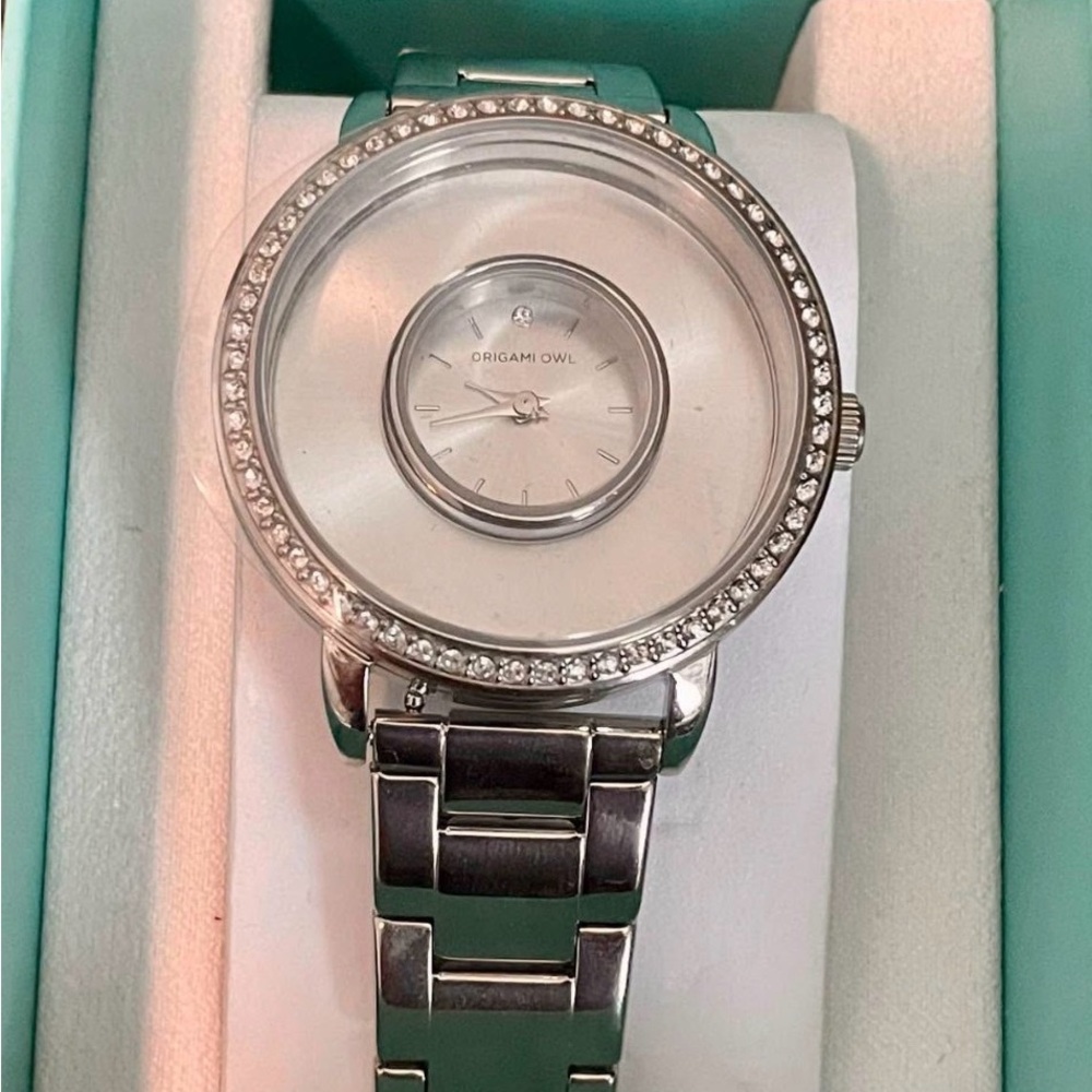 Origami Owl Silver Bracelet Watch with Crystal Accents